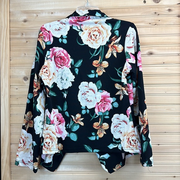 Doubl JU Draped Open Front Blazer Jacket NWT Size Large Black and Floral - Picture 3 of 8